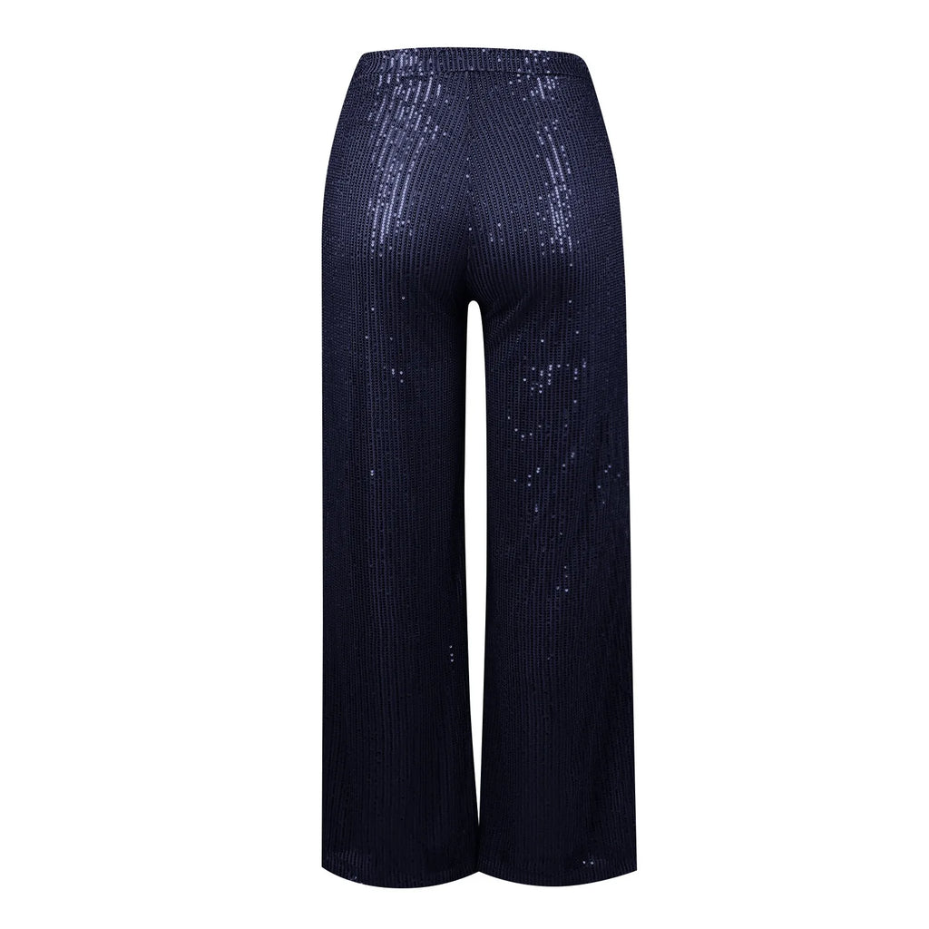 Women's Fashion Solid Color High Waist Sequin Side Zipper Draped Wide Leg Pants Pants for Women Women's Pants Women's Pants 2024
