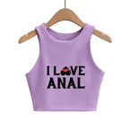 I LOVE ANAL Letters Print Summer Fashion Women Sexy Slim Tops O-neck Sleeveless Double Nylon Ladies Good Quality Tank Top