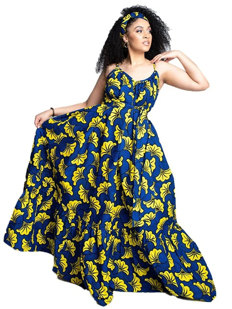 Wmstar Plus Size Dresses for Women Floral Printed Slip  Loose Stretch Big Swing Maxi Dress Summer Clothes Wholesale Dropshipping