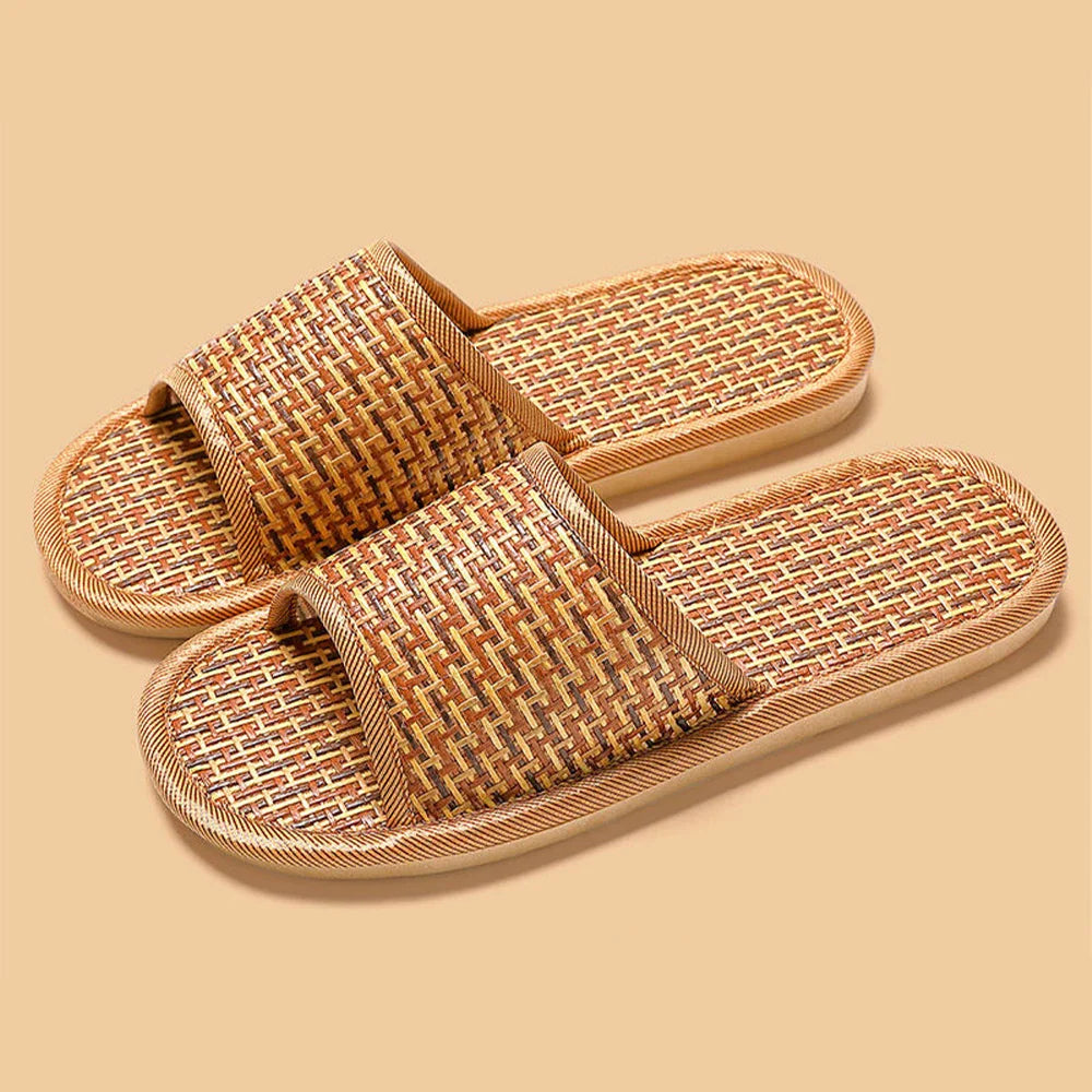 BASATU Women And Men Slippers Non-Slip Home Rattan Grass Indoor Couple Home Men And Women Spring And Summer Bamboo Woven Sandals