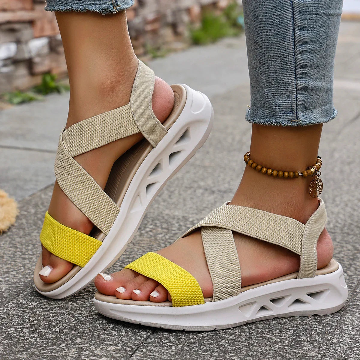 Summer New 2025 Wedge Women's Sandals Platform Outdoor Beach Shoes for Women Elastic Band Design Women Sandals Size 36-43