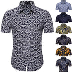 Summer New Men's Short Sleeved Shirt Thin Collar Hawaiian Style Floral Shirt Vacation Series Men's Shirt