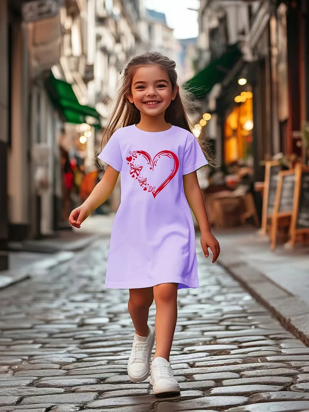 Girl's casual jumpsuit is soft and comfortable, stylish, simple and breathable A-line skirt | Love butterfly print dress