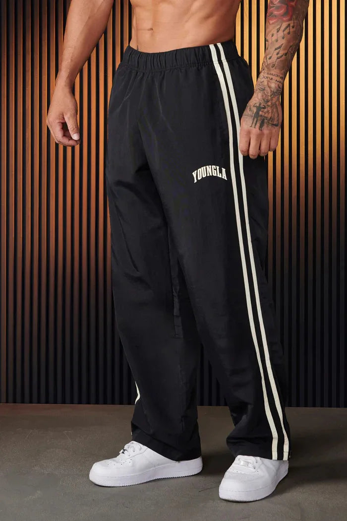 Men's Sweatpants Autumn Winter New Gym Sports Fitness Printed Ribbon Woven Mid Waist Straight Leg Pants Fashionable Casual Pants