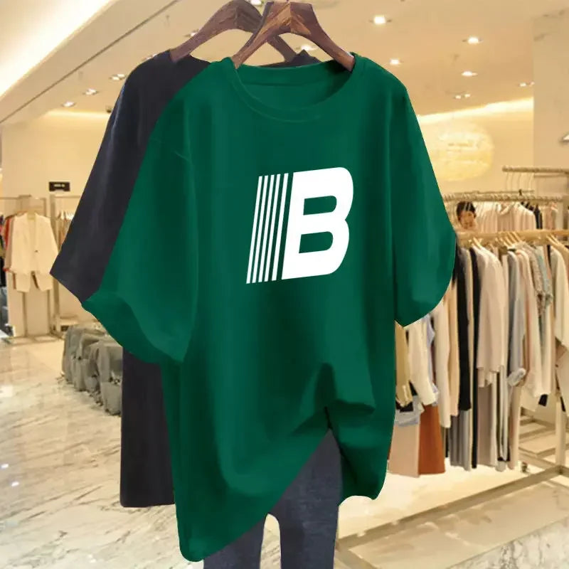 Women Pure Cotton Letter Casual Basic T-shirt Summer Fashion Short Sleeve Loose Letter Printed Pullovers