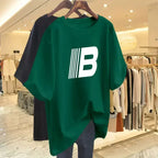 Women Pure Cotton Letter Casual Basic T-shirt Summer Fashion Short Sleeve Loose Letter Printed Pullovers