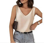 Summer Women Tank Top Tees Sleeveless Silk V Neck Shirts For Women Fashion Loose Tshirts Casual Shirt Pullover