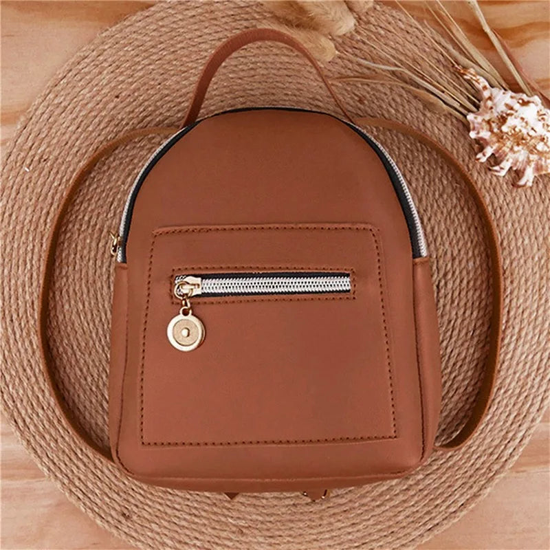 Female Backpack PU Small Teenage Girls Fashion Leisure Zipper Shoulder Bag Knapsack High-capacity Women Mini School Backpack