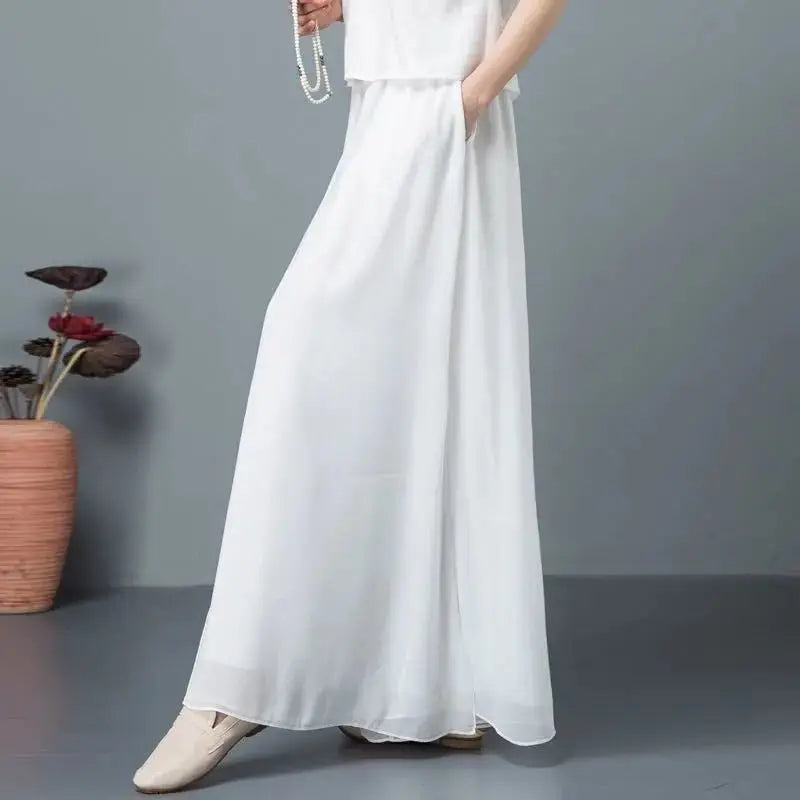Women Chinese Classical Dance Clothing Female Elegant Trousers Practiice Clothes Modern Elastic Waist Ethnic Pants White Black