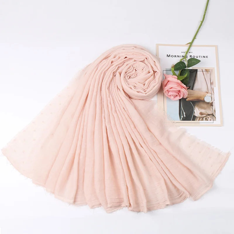 Dot Pom Pom Cotton Hijab Scarves Women Muslim Shawls Big Size Headscarf Wraps Solid Headbands Turbans Bandana Foulard Bufandas