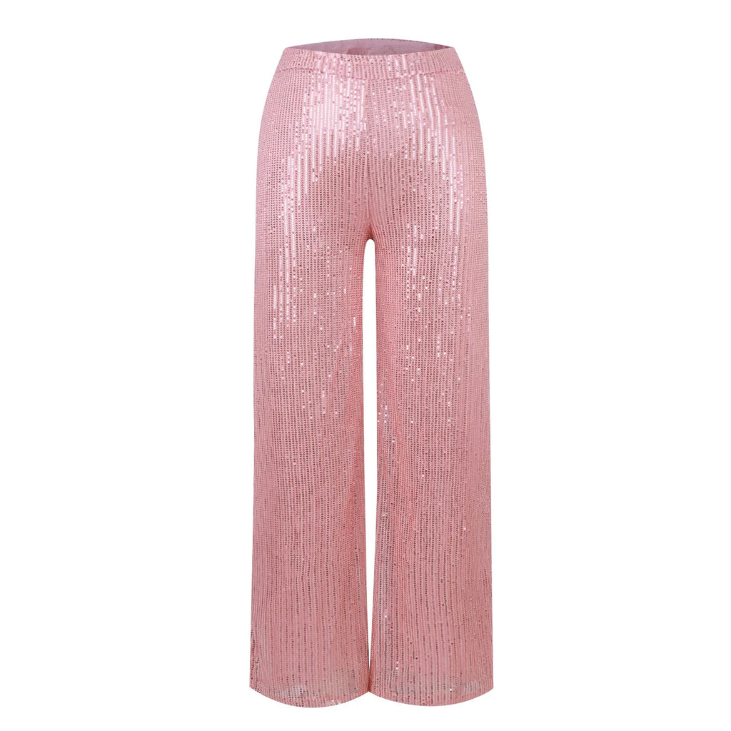 Women's Fashion Solid Color High Waist Sequin Side Zipper Draped Wide Leg Pants Pants for Women Women's Pants Women's Pants 2024