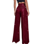 Women's Fashion Solid Color High Waist Sequin Side Zipper Draped Wide Leg Pants Pants for Women Women's Pants Women's Pants 2024