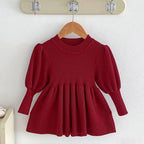 Baby Girls Knit Dress Autumn Winter Princess Dress Knitted Sweater Outfits Long Sleeve Red Christmas Party Dress Kids Clothes
