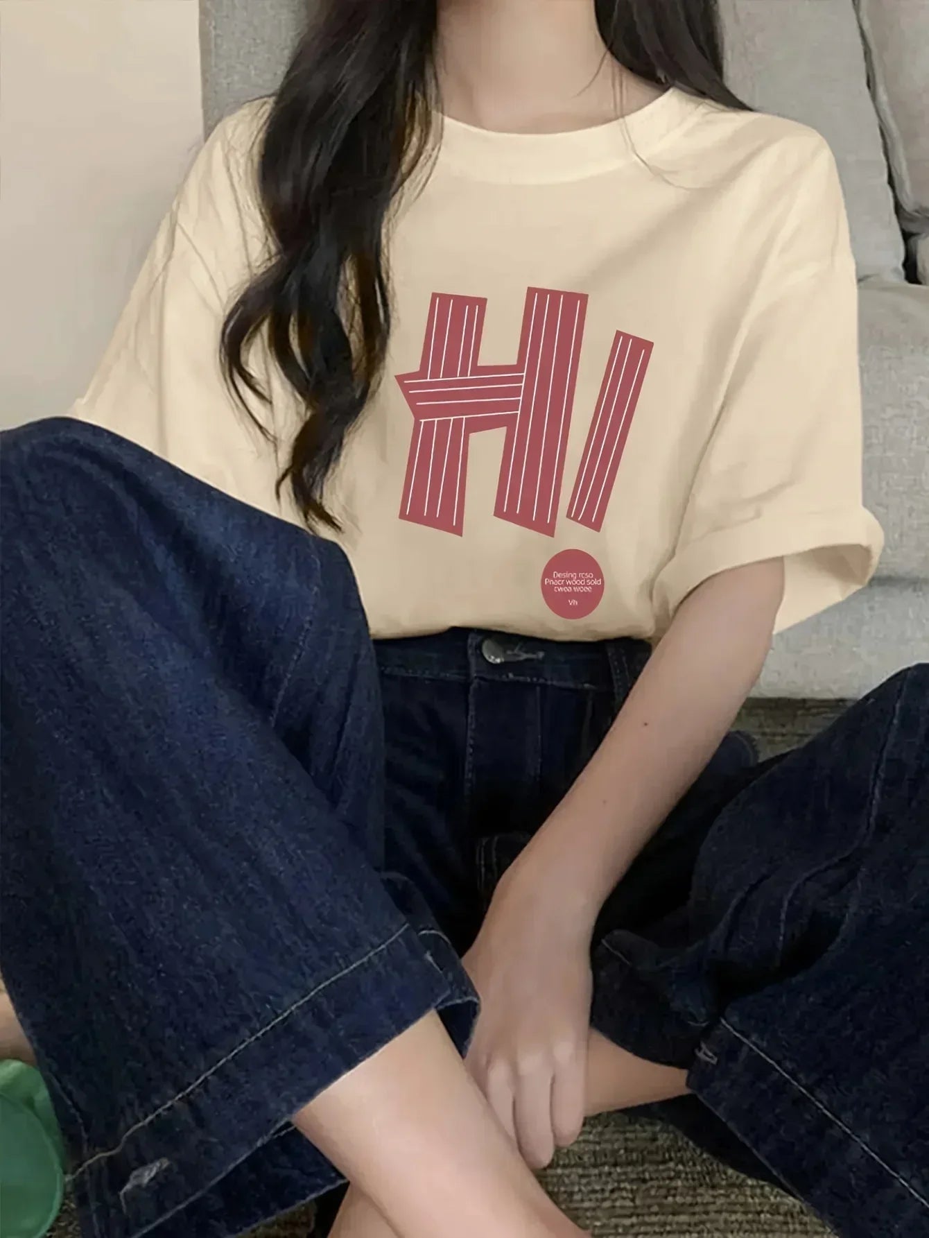 Korean Fashion Women T-shirt Simple Letter H! Printed Tees Summer O-Neck Loose Tops Street Casual Female Clothes