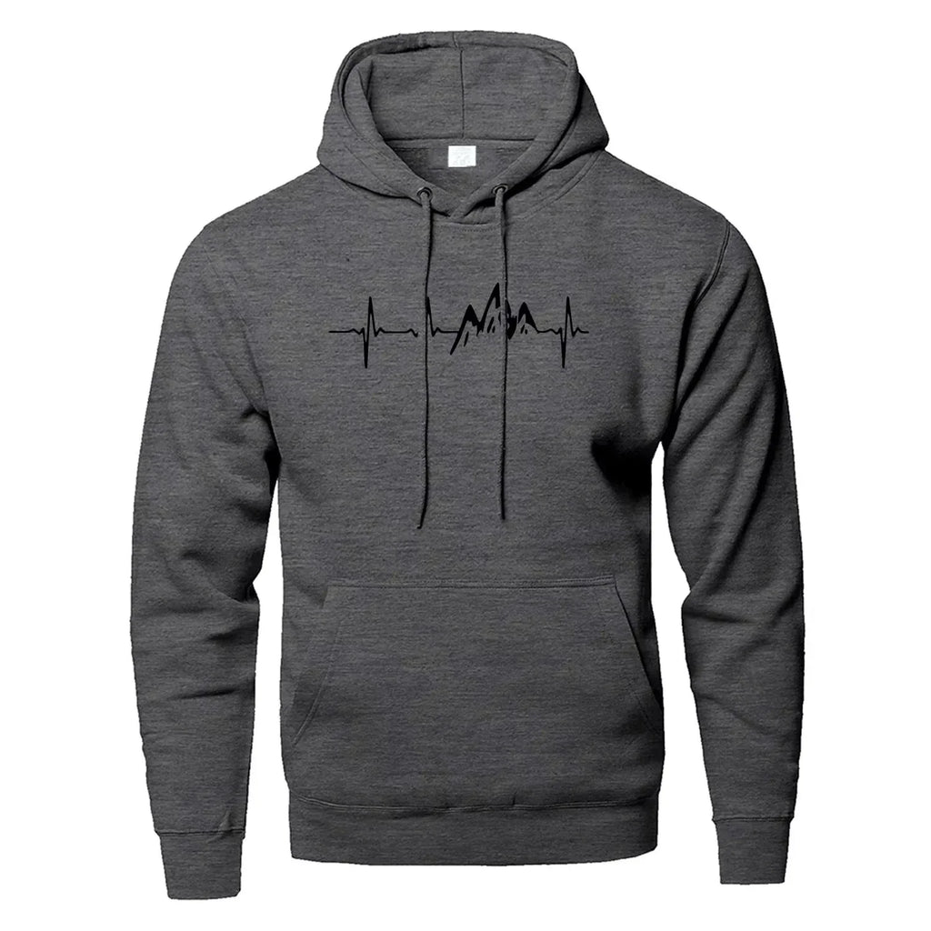Mountain Heartbeat Hoodies teens Sweatshirt Autumn Long Sleeve Hooded Sweatshirt Hoodie Black Gray Sportswear