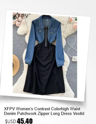 XFPV Women's Sweet Short Denim Dress For Women  Belt Slim Short Sleeved Vestidos Korean Fashion Spring Summer 2025 SM11153