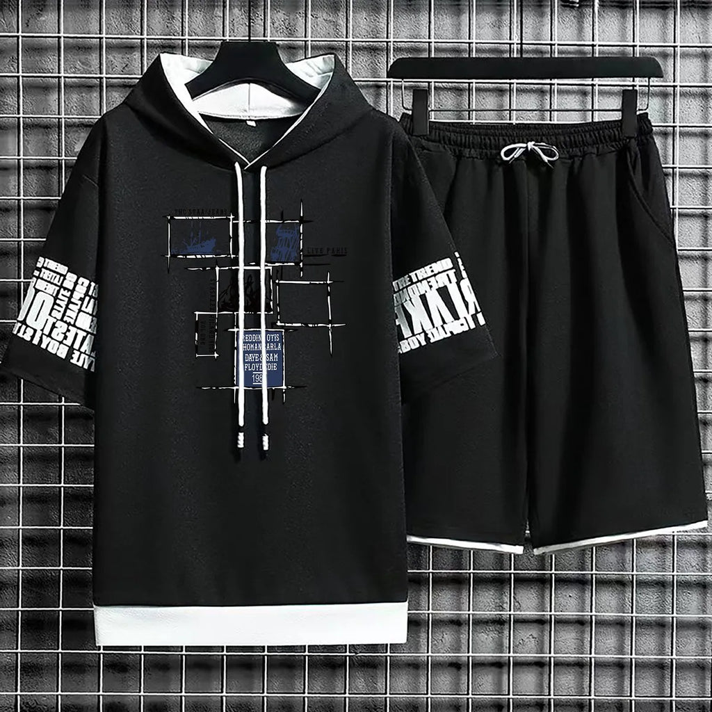 Hoodies Set Shorts Pullover Hat Summer Suits Casual T Shirt Clothing for Men T-shirt Hood Print Hoodie Men New Top Short Sleeve