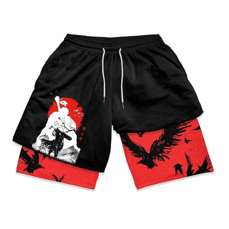 Men's 2 in 1 Anime Graphic Gym Shorts Quick Dry Drawstring Mesh Athletic Running Y2K Shorts Breathable Oversized Elastic Shorts