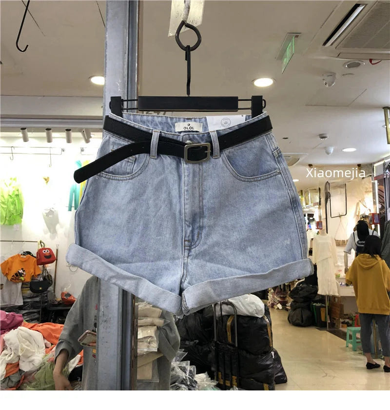 Black Gray Women Summer High-waist Slimming Outdoor Wear A- label Hot Pants Loose Cotton Shorts Urban Casual Style