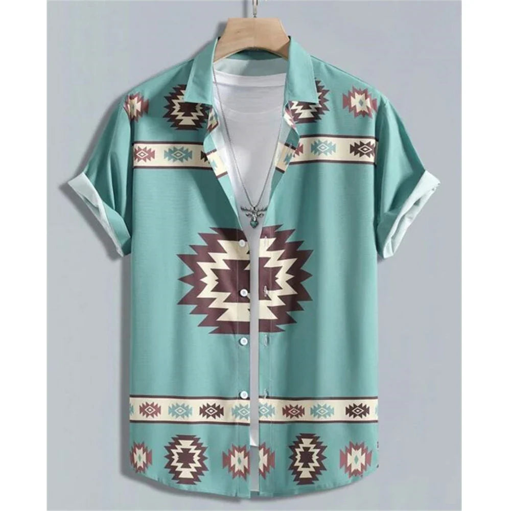 Hawaiian Shirt For Men Cashew Flower Print Short Sleeve Top Beach Holiday Casual Men Clothing Vintage Loose Oversize Men'S Shirt