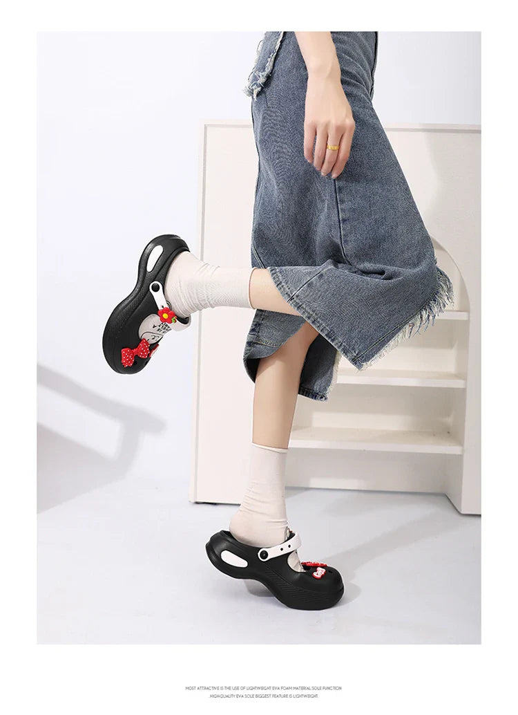 Women Mary Jane Sandals Platform Cute Bow Knot Girl Clogs Arch Support Garden Shoes Slip-on Outdoor Beach Shoes Height Increase