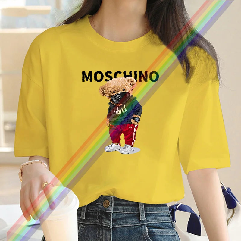 Ladies Fashion Cotton T-shirt Women Short Sleeve Top Printed Pattern T-shirt 2025 Summer New Loose Round Neck Women Clothing