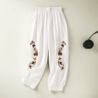 Coffee Embroidery Bloomers Casual Solid Elastic High Waist Loose Women's Pants Ankle-Length Pants For Women Clothing Fashion