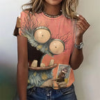 Fashion Woman Funny Cat Print T-Shirts Summer Crew Neck Personalized Graphic T-Shirts Comfort Short Sleeve Tee Woman Clothing