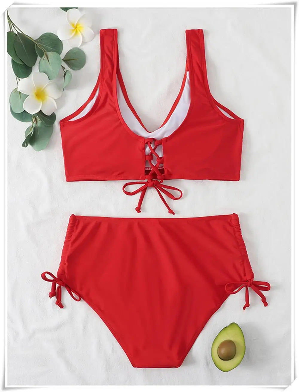 Drawstring High Waist Bikini 2023 Women Solid Swimwear Female Cross Front Swimsuit Padded Beachwear Bather Bathing Swimming Suit