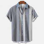 Fashion Men's Striped Casual One Button Shirts Streetwear Short Sleeve Loose Top 3D Digital Printed Blouse Plus Size 5XL