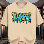 Summer men's 100% pure cotton casual loose oversized fashionable creative DOPE letter printed round neck short sleeved T-shirt