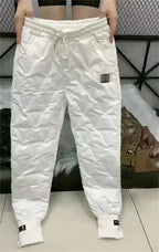 Winter Oversized Down Cotton Pencil Pants Warm Korean Fashion Slim Thick Women Pantalones Casual High Wais Black Trousers 4XL