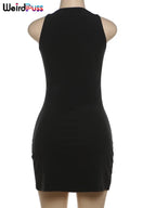 Weird Puss Hollow Flower Dress Sexy Chic Circle Devise Summer Trend Skinny Elastic Stretch Sleeveless Peach Hip Bodycon Clubwear