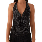 Elegant  Sequins Patchwork Women Halter Tops Summer Beaded Floral Pattern Backless Shirts Vest for Streetwear Aesthetic  Clothes