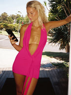 Weird Puss Tight Bandage Dress Women Backless Deep V-Neck Sexy Halter Summer Midnight Hottie Sexy Clubwear Trend Hipster Bodycon