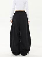 HOUZHOU Oversized Brushed Women Pants Vintage Pleated Wide Leg Trousers Warm Winter Baggy Black Trousers Harajuku Casual Joggers