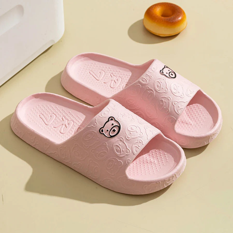 Fashion Men's Slippers Summer Indoor Printting Bear Bathroom Anti-slip Soft Sole Women Comfortable Causal Homeshoes Couple