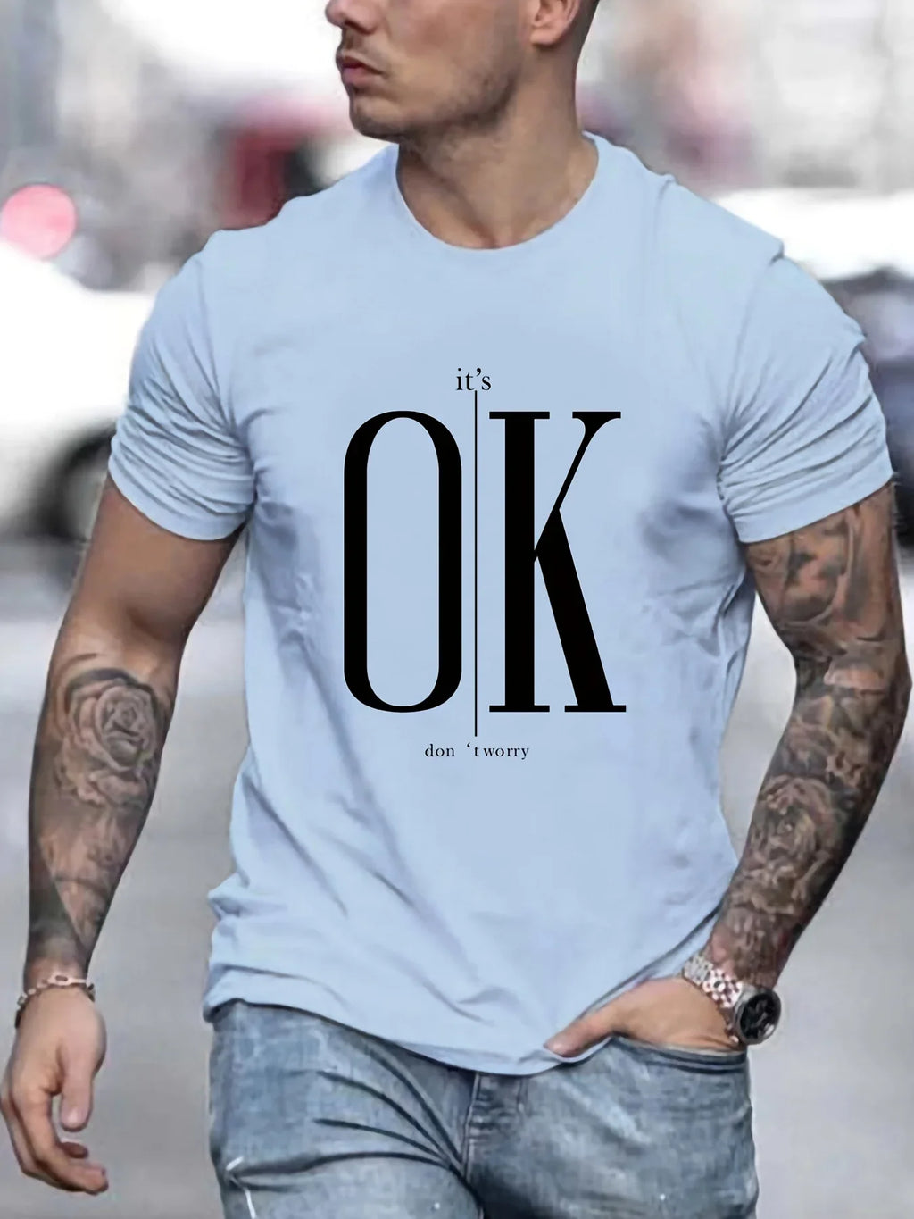 Men's 100 Cotton Summer Loose Fit   OK Printed T-shirt Tops Cool Design Street Short Sleeve Top Tee Cotton Clothing