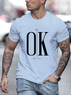 Men's 100 Cotton Summer Loose Fit   OK Printed T-shirt Tops Cool Design Street Short Sleeve Top Tee Cotton Clothing