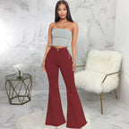 Women Jeans Flare Pants Sexy Denim Long Pant Hip Wrap Casual Solid Elegant Splice Regular Slim Fit High Waist Trousers Summer