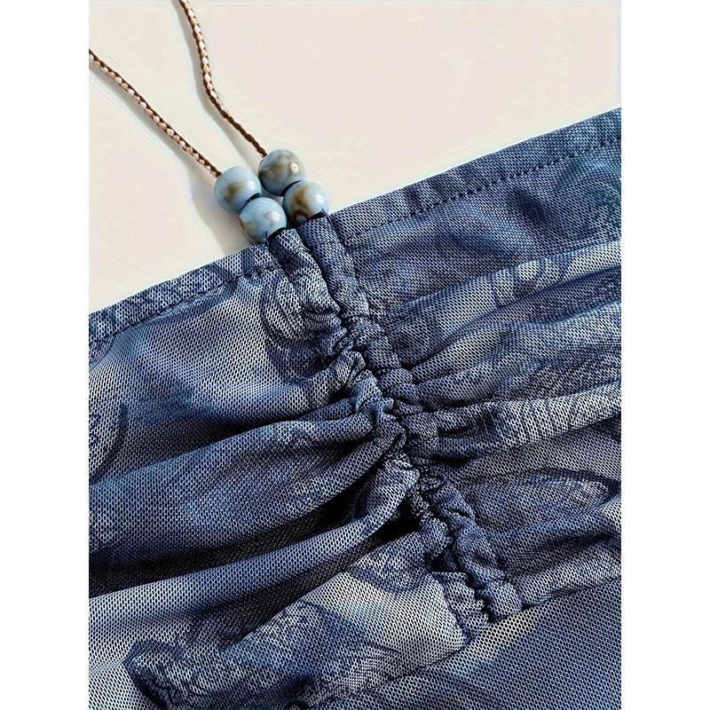 European And American Tie Dye Strapless Bandeau Tube Tops Women Sexy Slim Fit Crop Tops Halter Vest Summer Party Clubwear