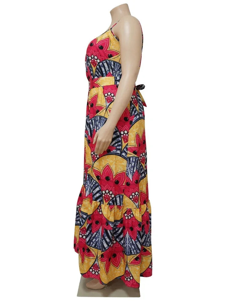 Wmstar Plus Size Dresses for Women Floral Printed Slip  Loose Stretch Big Swing Maxi Dress Summer Clothes Wholesale Dropshipping