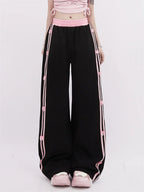 Women's Black Gothic Striped Pants Harajuku Streetwear Sweatpants Jogger Y2k 2000s Aesthetic Bow Pants Vintage Trousers Clothes