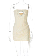 Woman Clothing Rhinestones Loving Heart Cut Out Party Dress Chic Strapless Off Shoulder Bandage Short Evening Gowns Club Dress