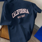 Men's Summer 100% Cotton Fashion California Letter Printed Loose Large Casual Comfortable Round Neck Short Sleeve T-shirt Top