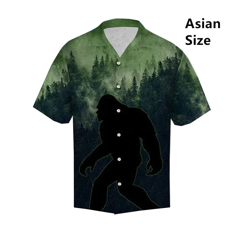 Hawaiian Bigfoot Pirate Man Shirts Women Tropical Summer Aloha Casual Shirts Button Down Short Sleeve Sasquatch Shirt Clothing