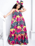 Wmstar Plus Size Dresses for Women Floral Printed Slip  Loose Stretch Big Swing Maxi Dress Summer Clothes Wholesale Dropshipping
