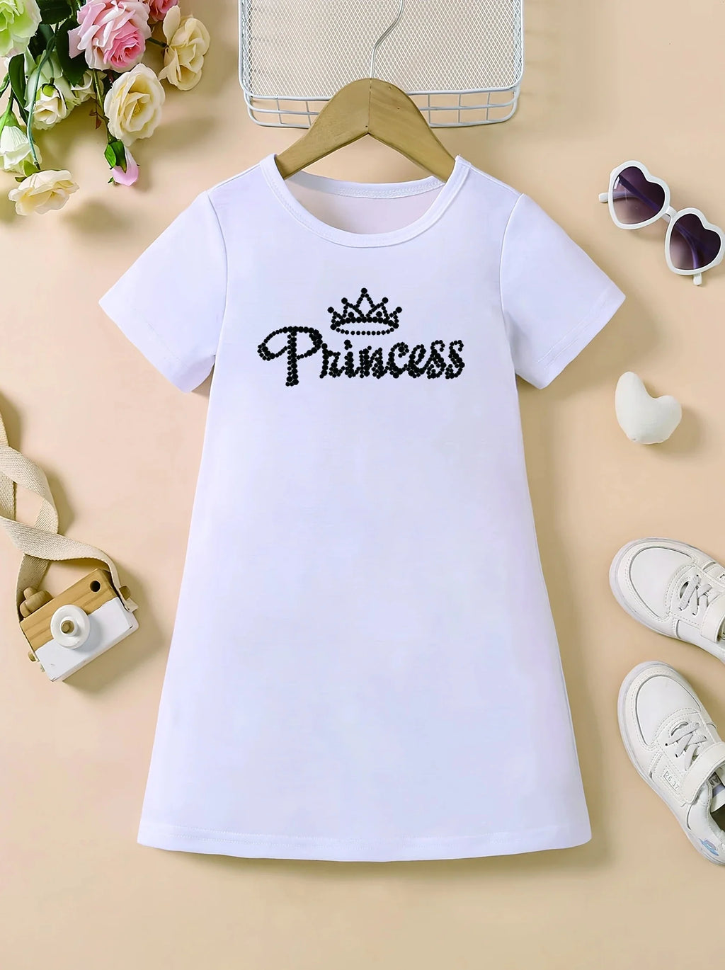 Girl's summer casual A-line dress with letter print | Machine washable, perfect for spring and summer outings