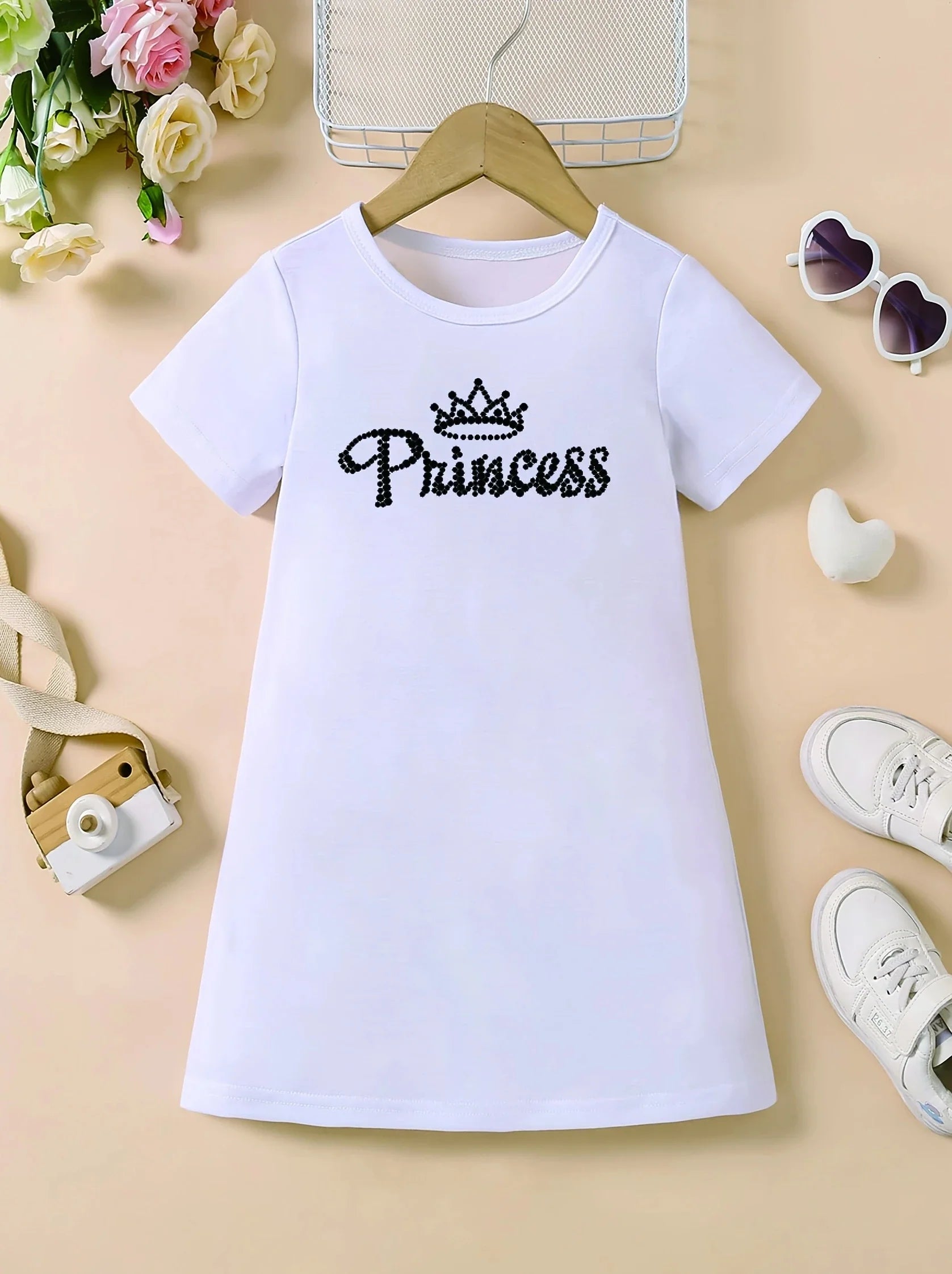 Girl's summer casual A-line dress with letter print | Machine washable, perfect for spring and summer outings