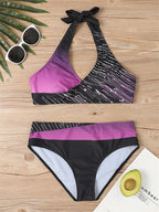 V Neck Bikini Set 2024 Women Stripe Print Patchwork Swimwear Summer Beachwear Swimsuit Female Bathers Bathing Swimming Suit 2XL